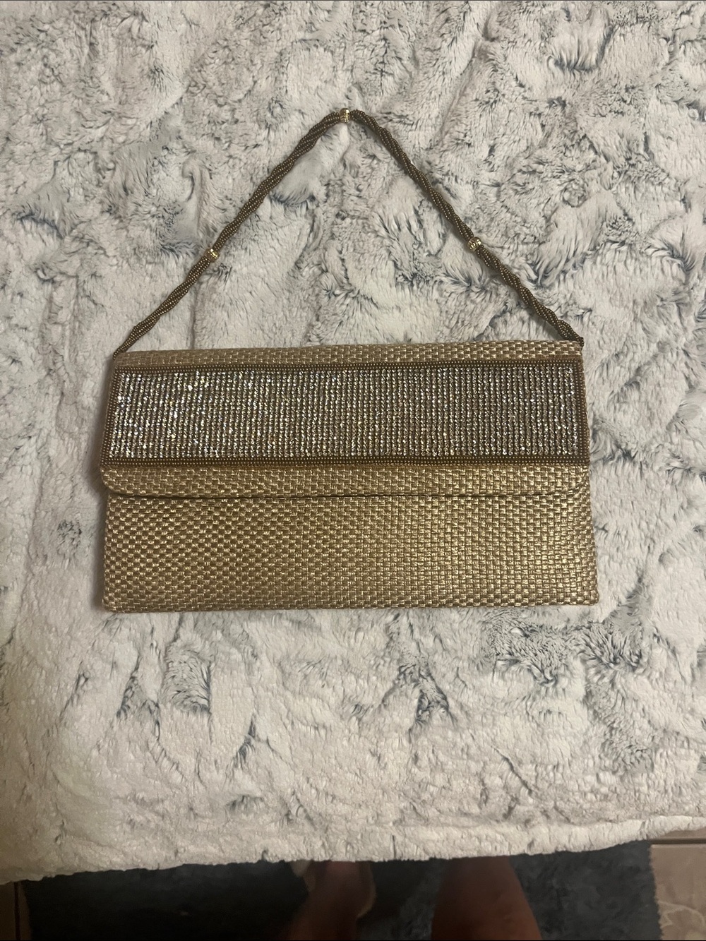 Gold Beaded Evening Clutch with Chain Strap